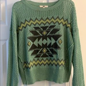 Sea moss green lacy sweater with southwest pattern
